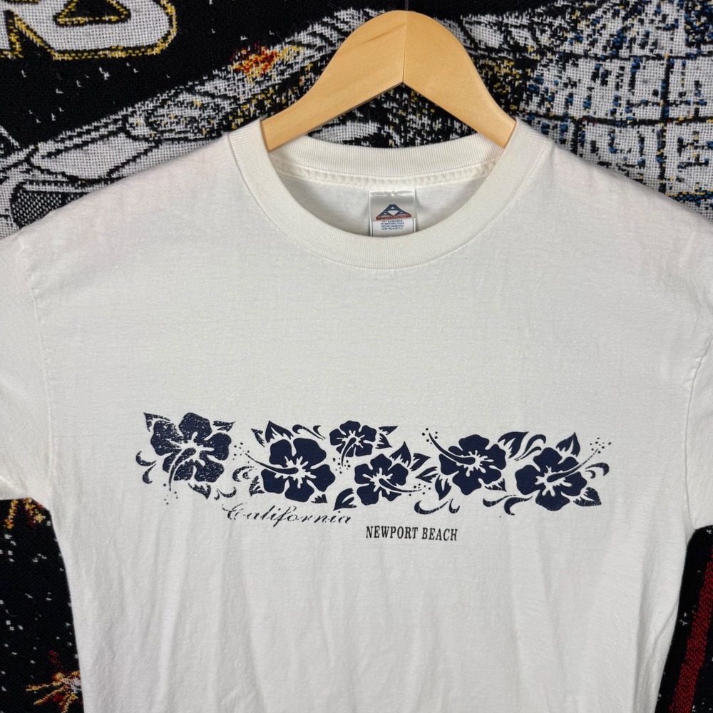 Alstyle Newport Beach California Hibiscus Graphic T-Shirt White Mens Large